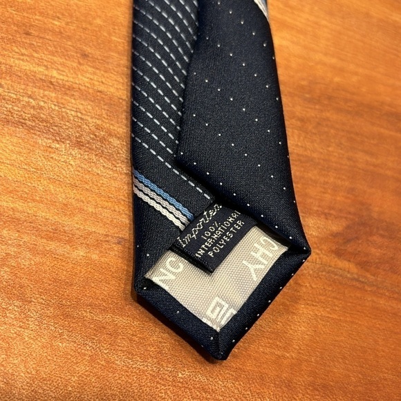 Givenchy Diagonal Striped Navy Blue Gray Mens Necktie - Picture 5 of 6